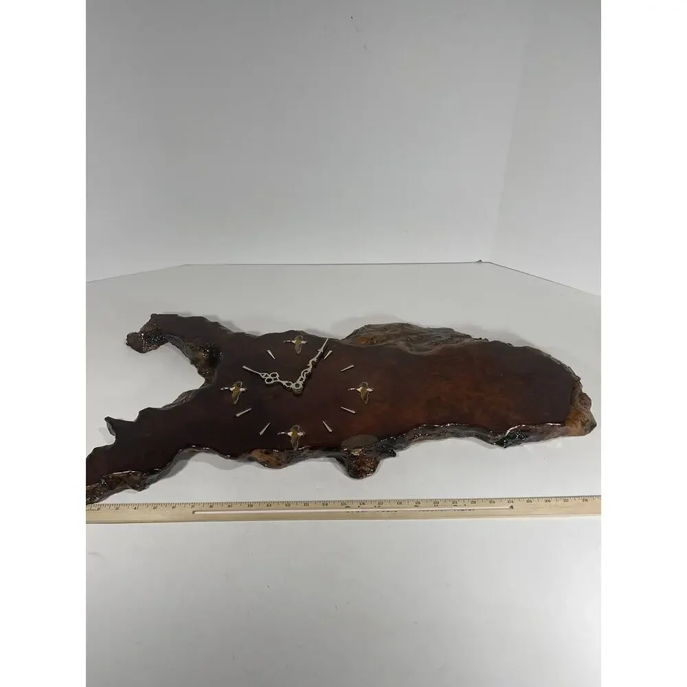 Burl Wood Wall Clock‎ Burl Redwood Gorgeous Vintage Custom Duck Goose Image Real